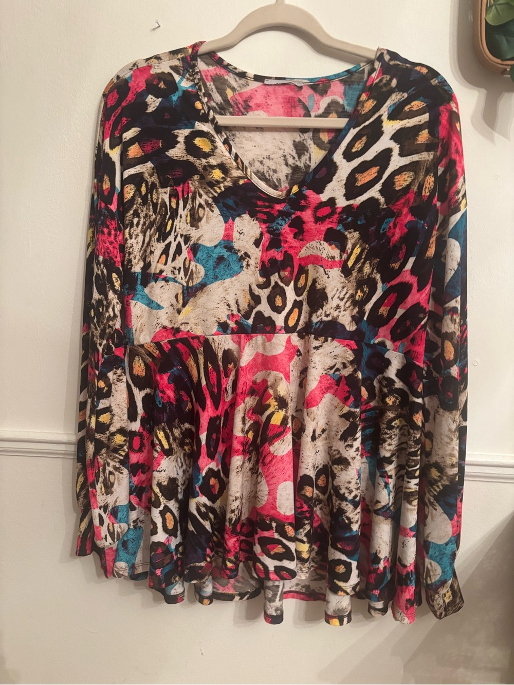 Vibrant Multi-Color Animal Print V-Neck Tunic